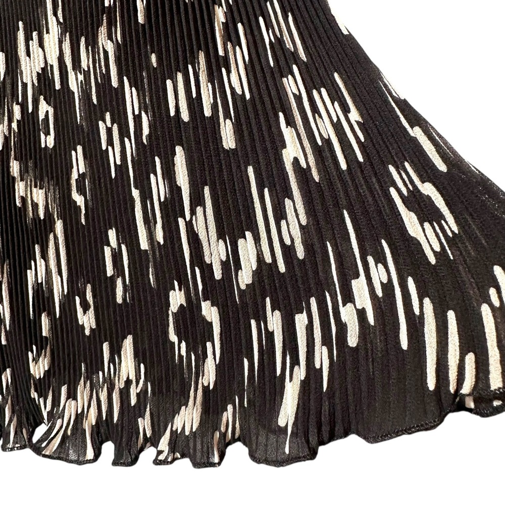 Essentiel Antwerp Astatic Pleated Mock Neck Bishop Sleeve Dress Black White 40 - Picture 7 of 13